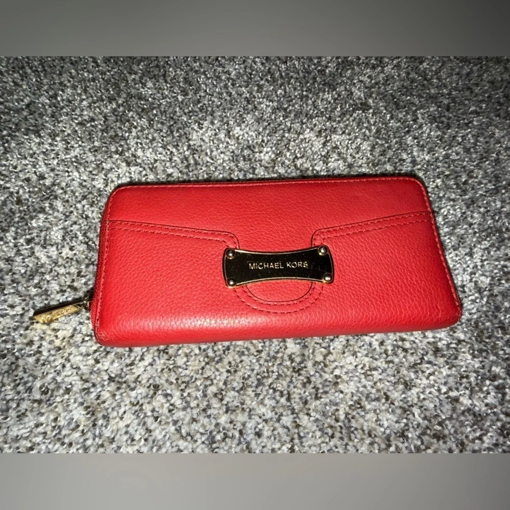 Michael Kors red leather zip around wallet